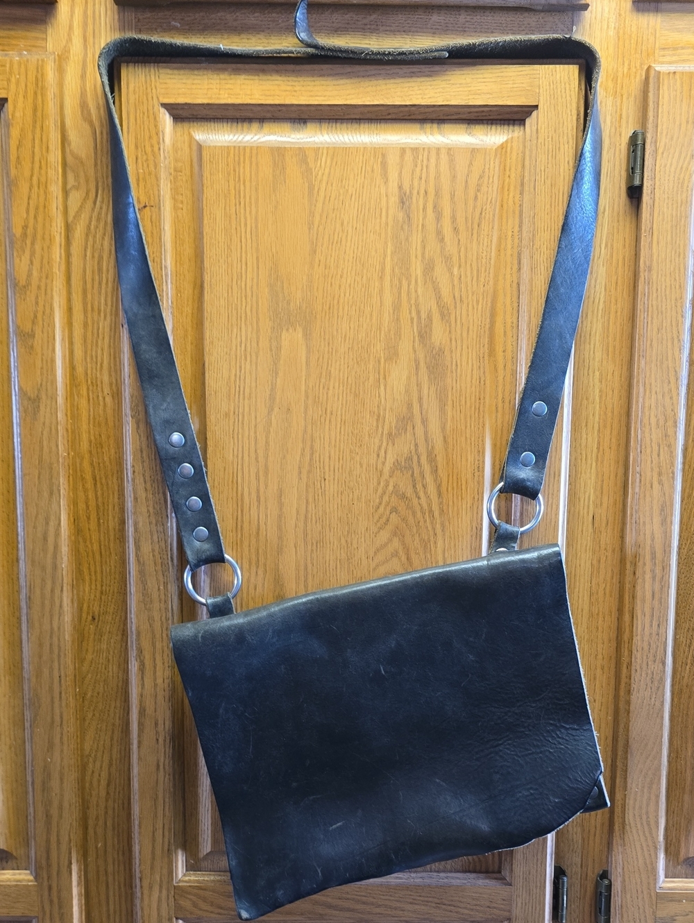 Unisex, Black/Gray Leather, Heavy Duty And Thick Crossbody Bag